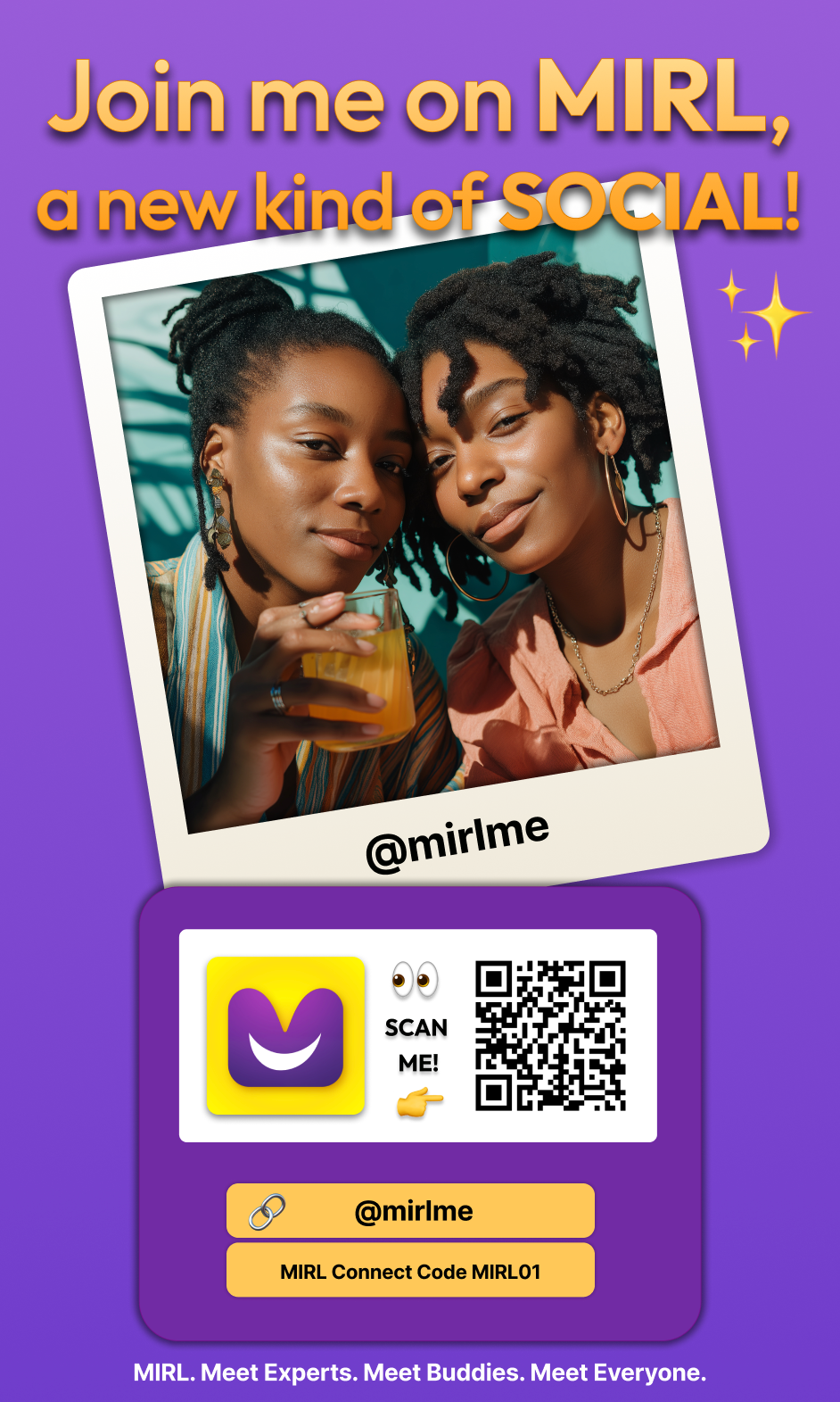 MIRL Connect share card with QR code