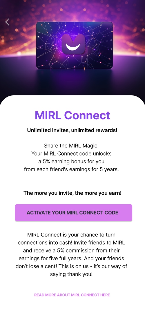 MIRL Connect activation screen
